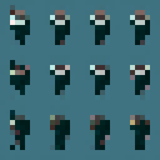 Please provide me an animation sheet for a wolf enemy.

The animation sheet should contain multiple frames of the wolf sprite for each of the following actions:

Turn to a given rotation.

Move forwards.