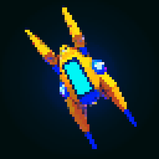 a transparent sprite for a space game. It needs to look like the top view of a futuristic spaceship style of the 90s.