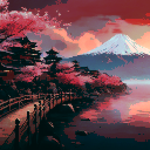 majestic surreal pixel art landscape