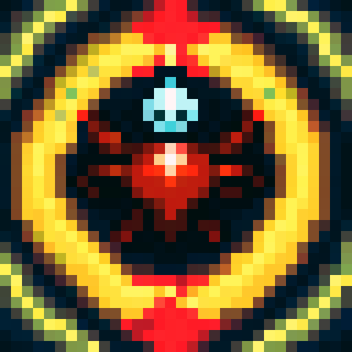 Pixel art spider icon, red eyes, no background