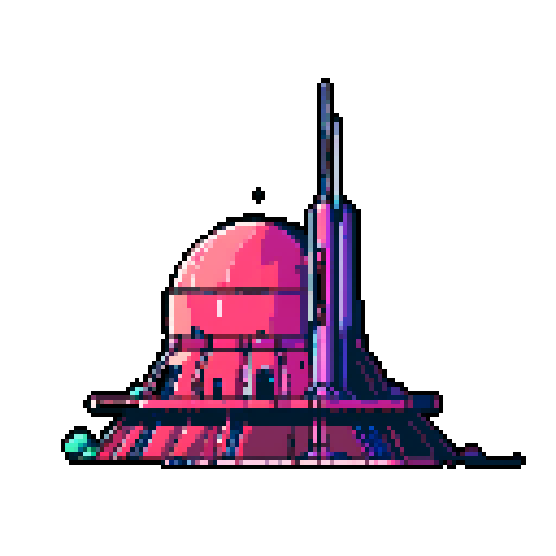 a single building in the style of planet Mars, with colors used fro pallet ARNE 32
