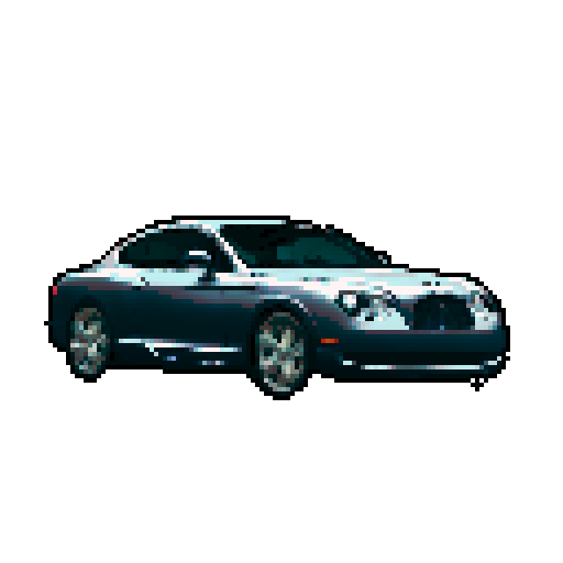 photorealistic gray Bentley car, centered, right wheel forward, white flat background, pixel art, sRGB
