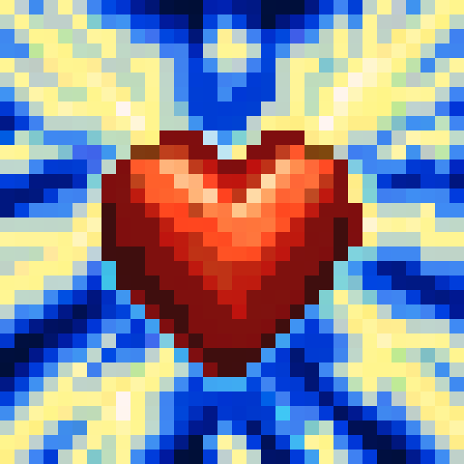 Health Icon Heart, vibrant red, pixelated, game icon, skillfully crafted, intricate details, 32x32 pixels, sRGB colors, close-up view, portrait style, dynamic shading, glossy finish