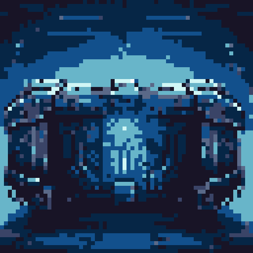 mystery box, stone, metall, shiny, pixel art, sRGB, vibrant colors, glowing lights, intricate patterns