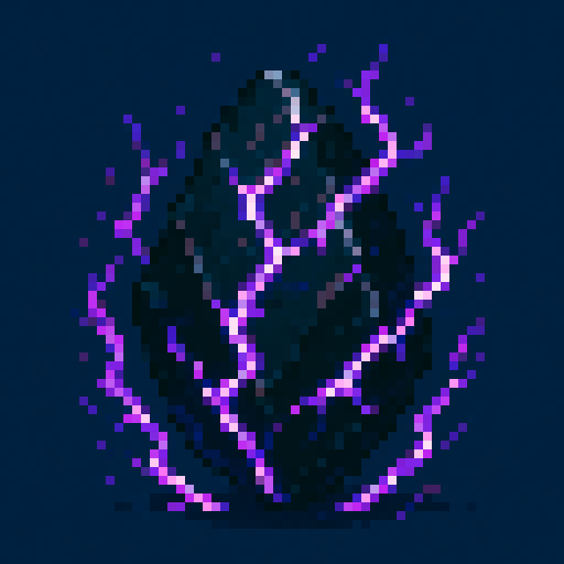 Obsidian piece wrapped with crackling deep-purple lightning, solid-color background