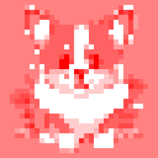 Corgi with fluffy fur, bright eyes, and perky ears, surrounded by vibrant pixel art flowers and a sunny sRGB background