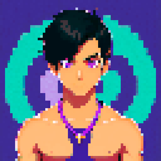 male black hair, pixel art, sRGB, purple eyes, tanned skin