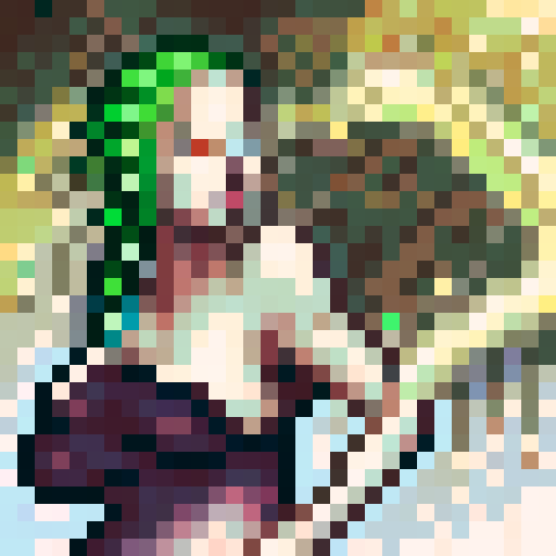 female warrior, vibrant green hair with braids, large sword, fantasy RPG character portrait