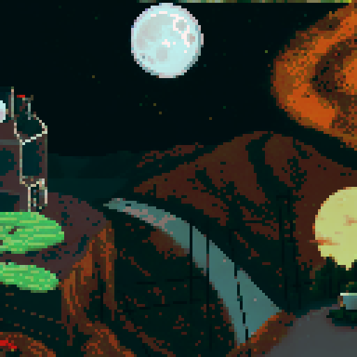 The scene is set as the main protagonist, gurney as seen in the bottom right is on a hill looking over a desolate area with sparse plant life up in flame. We see the back of his head, with his distinct jaw and a cigarette in his mouth. in the distance is a large laboratory, which has smoke coming out of it and a hole in the top. The sky is full of starts, a moon and a distant alien planet
