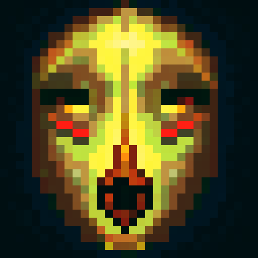 tribal totem, 32x32 pixel art, close up, skill art, game icon, intricate carvings, vibrant colors, tribal patterns