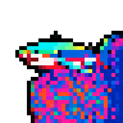 Iridescent Shark, vibrant hues, shimmering scales, pixelated art, sRGB color palette