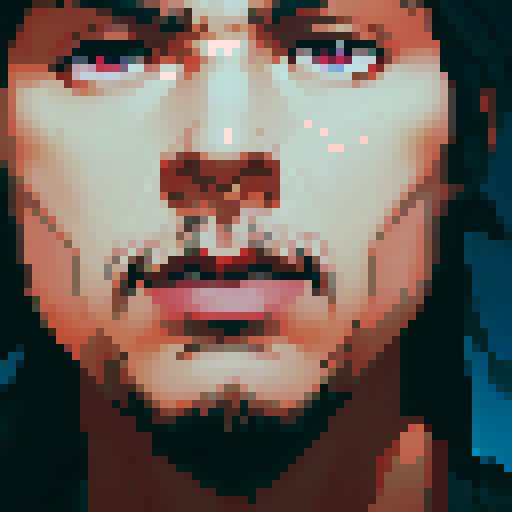 carlos cool guy, no moustache, chin hair, tired, dark eyes, sRGB, pixel art
