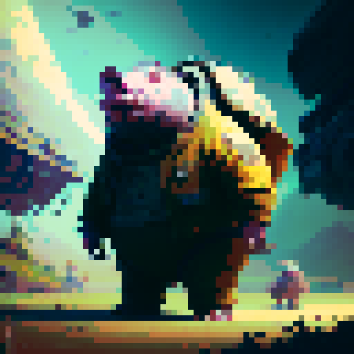 Anthropomorphic pig, overweight, detailed, huge rotund belly, sunny, stretching back, casual clothing, agriculture, belly is exposed and jutting, pixel art