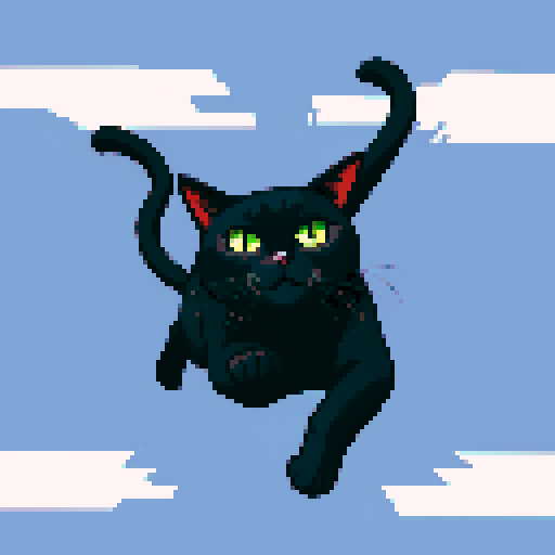 Action shot of a single jumping black cat with claws, vibrant sRGB colors. Sega genesis 16-bit style.