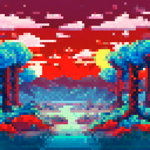 Forest of blood trees with a cyan moon