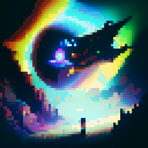 mystery box with vibrant colors, glowing from within, pixelated and vibrant hues, reminiscent of retro video games, sRGB color profile
