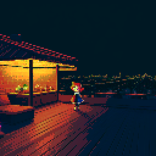 On a Large open rooftop, nighttime, gritty