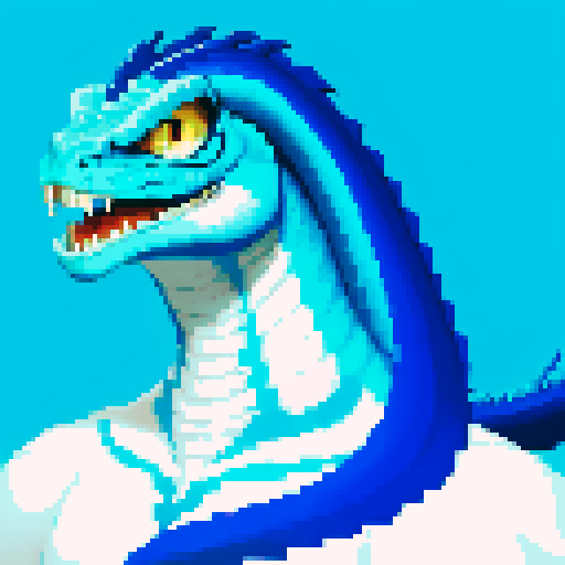 blue and white basilisk, pixel art, sRGB, moon
