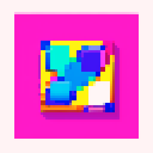angled mirror, reflective surface, vibrant colors, blocky pixels, geometric shapes, digital art, 8-bit aesthetic, retro feel, sRGB color space, abstract composition, distorted reflection, symmetrical design
