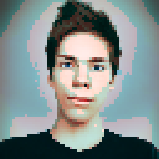 Pixel art portrait profile picture, retro, blue eyes