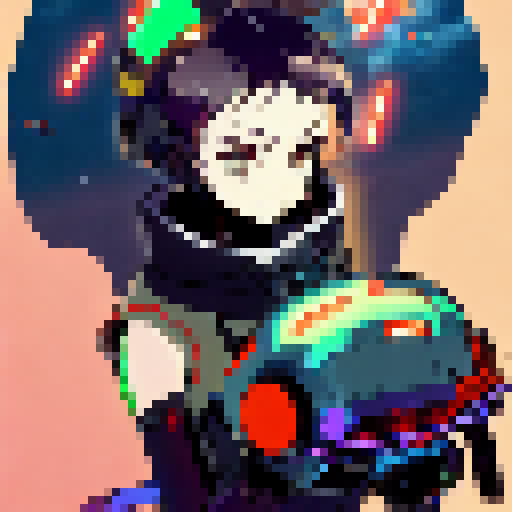 Anime-style Japanese female space pirate flying through a neon-lit asteroid field, wielding a laser sword against a swarm of robotic drones.