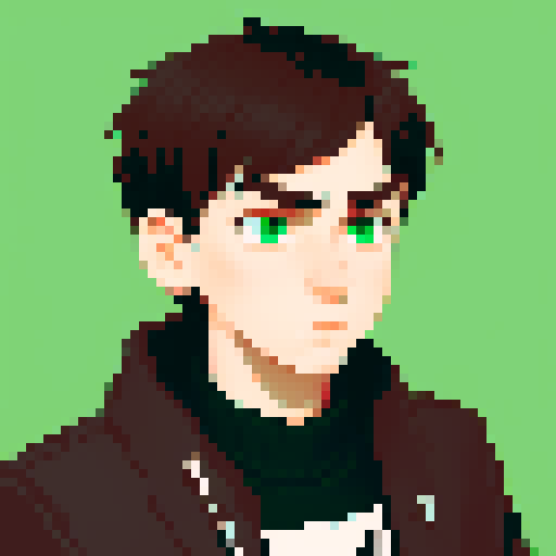 portrait, sprite art, character art, young man, neutral, sad, dark eyes, stern, depressed