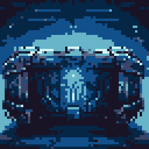 mystery box, stone, metall, shiny, pixel art, sRGB, vibrant colors, glowing lights, intricate patterns