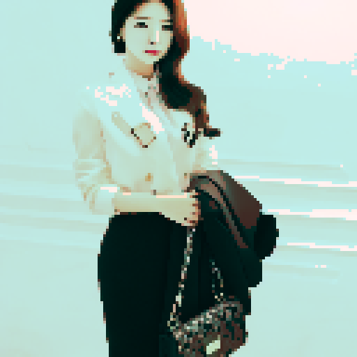 korean, female, secretary, in a suit, character portrait, close up, pixel art, pretty