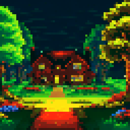 house with lights on near forest, night