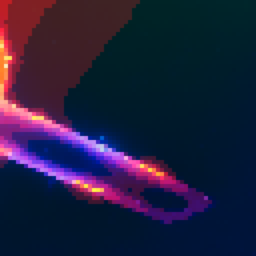 spaceship, sideview, vibrant galaxy, swirling nebulas, twinkling stars, pixel art, srgb