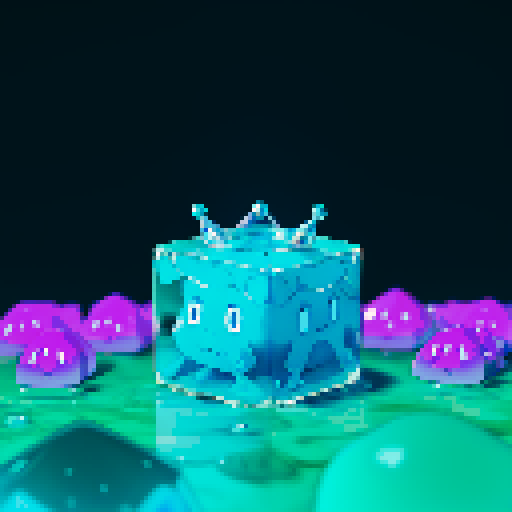 Blue Slime cube, Gelatinous cube, wearing crown