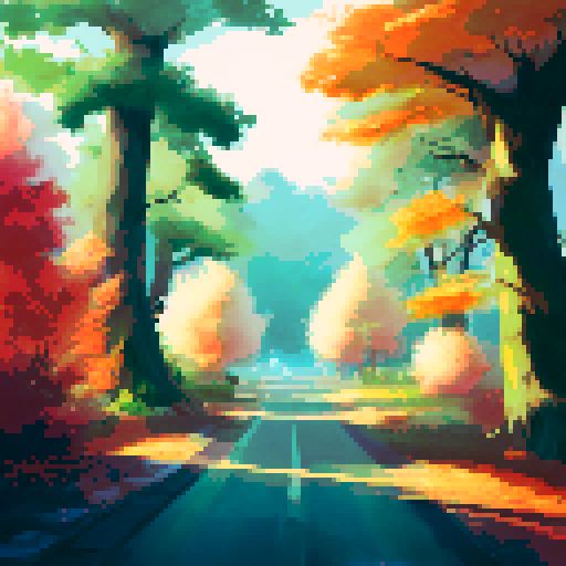 autumnal forest clearing, giant tree, vibrant foliage, golden sunlight, serene atmosphere, landscape portrait