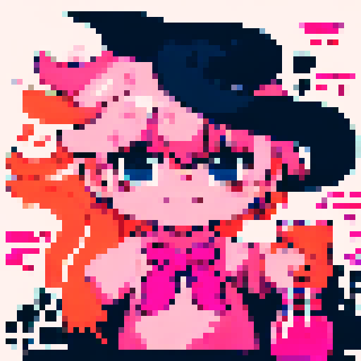 girl with sandy blonde wavy long hair and blue eyes, pink apron, holding nail polish bottle, character portrait, close up, anime style, pixel art