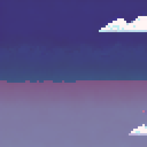 Can you generate a pixel art which resumes the following:

Once upon a time, in the mystical realm of Nephelia, where the skies were painted with hues of azure and clouds drifted peacefully, there lived a cute yet valiant creature known as Clood. Clood was not just any ordinary turtle; he was a guardian of the clouds, a protector of data, and a symbol of resilience against the forces of darkness.