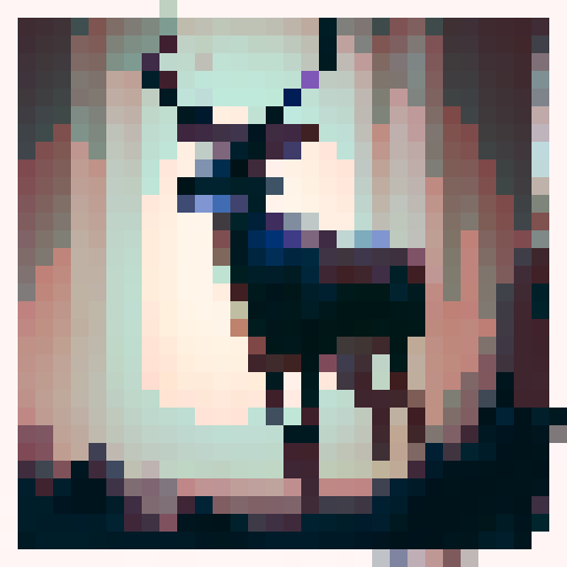 A deer from side view, brown, white antlers