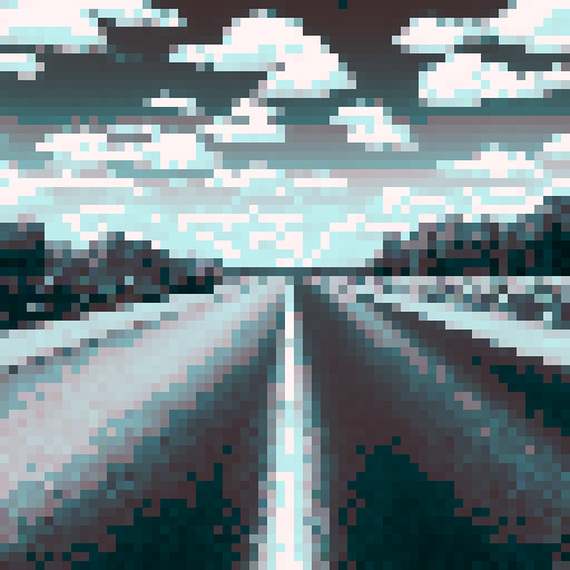 black and white picture of the road and there are white trees around the road, view from the road