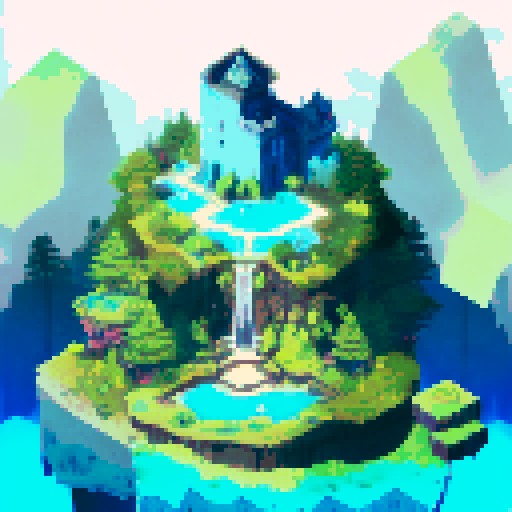 Gothic castle looming over misty mountains, surrounded by lush forests and cascading waterfalls, with a moat filled with shimmering blue water and a grand entrance adorned with golden gates