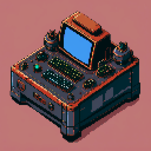 Make me a big rusty copper machine console/interface. I want the screen to take up 90% of the image.