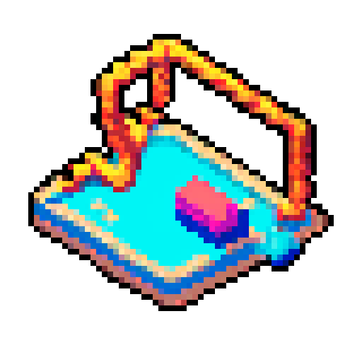 grappling hook, pixelated rope, vibrant colors, detailed metal, retro game style, isometric view, textured handle, 8-bit pixels, shiny metallic, intricate mechanism, sharp hooks, minimalistic design