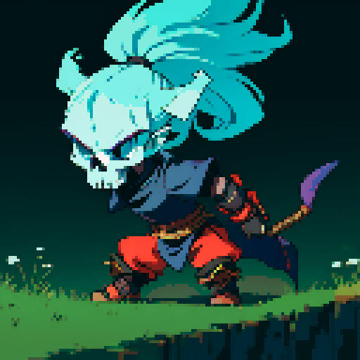 “Create an image of a skull warrior in a 2D platformer game”
