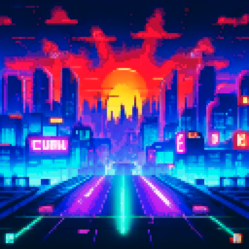 Neon-lit, towering goalposts stand guard over a cybertronic, gridiron battlefield complete with holographic yard markers, a sleek and streamlined stadium, and a backdrop of a city skyline shrouded in darkness