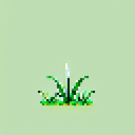 single blade of grass, vibrant green, sharp edges, intricate details, low resolution, retro aesthetic, limited color palette, 8-bit style