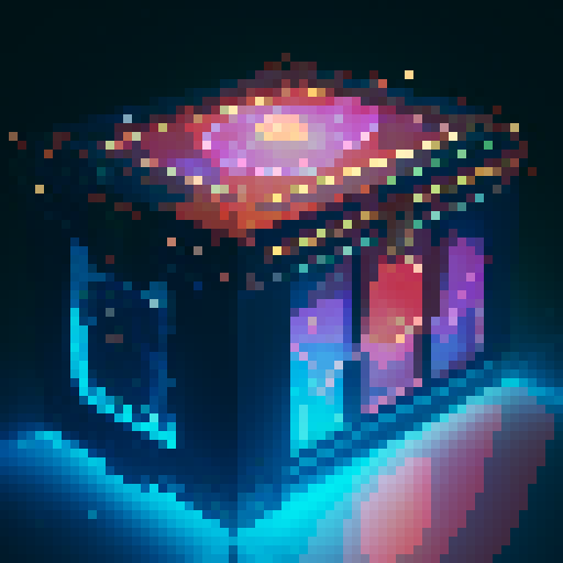 lootbox, outerspace, the heavens, sei network symbol, pixel art, sRGB, glowing celestial treasure chest