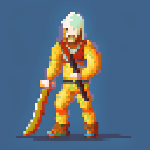 fantasy axeman sprite, wielding a double-headed axe, clad in intricate armor.
