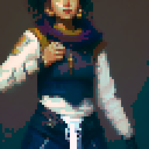 monk with a bead necklace, tall at 42 pixels, wearing a white belt hanging down in front of him with a gold buckle in a fantasy RPG style