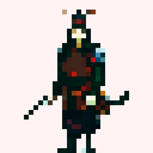 muromachi-era samurai in traditional armor, sprite for roguelike game