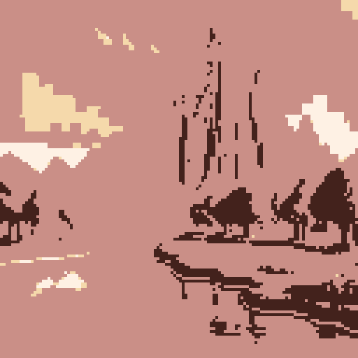 Towering giant, vibrant colors, intricate pixel art, detailed background, majestic landscape