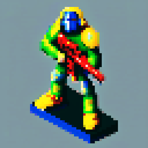 Space marine pixel character, laser rifle and futuristic helmet, galactic colors, full body, 64x64 pixel art size