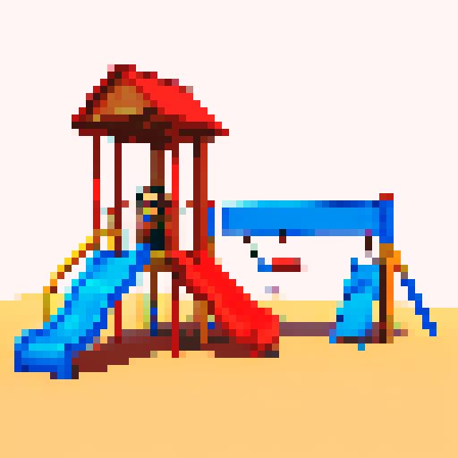 a deserted playground slide and monkey bars. colorful.  nobackground
