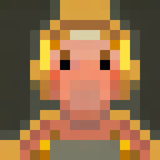 Regal penguin princess, adorned with a golden crown and opulent jewels, poses proudly for her 16x16 pixel portrait in a regal and pixelated art style.